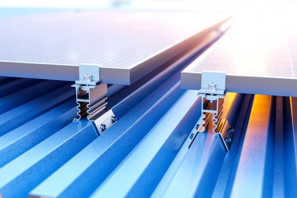 Lumax solar mounting solution installed on profiled metal roof sheeting