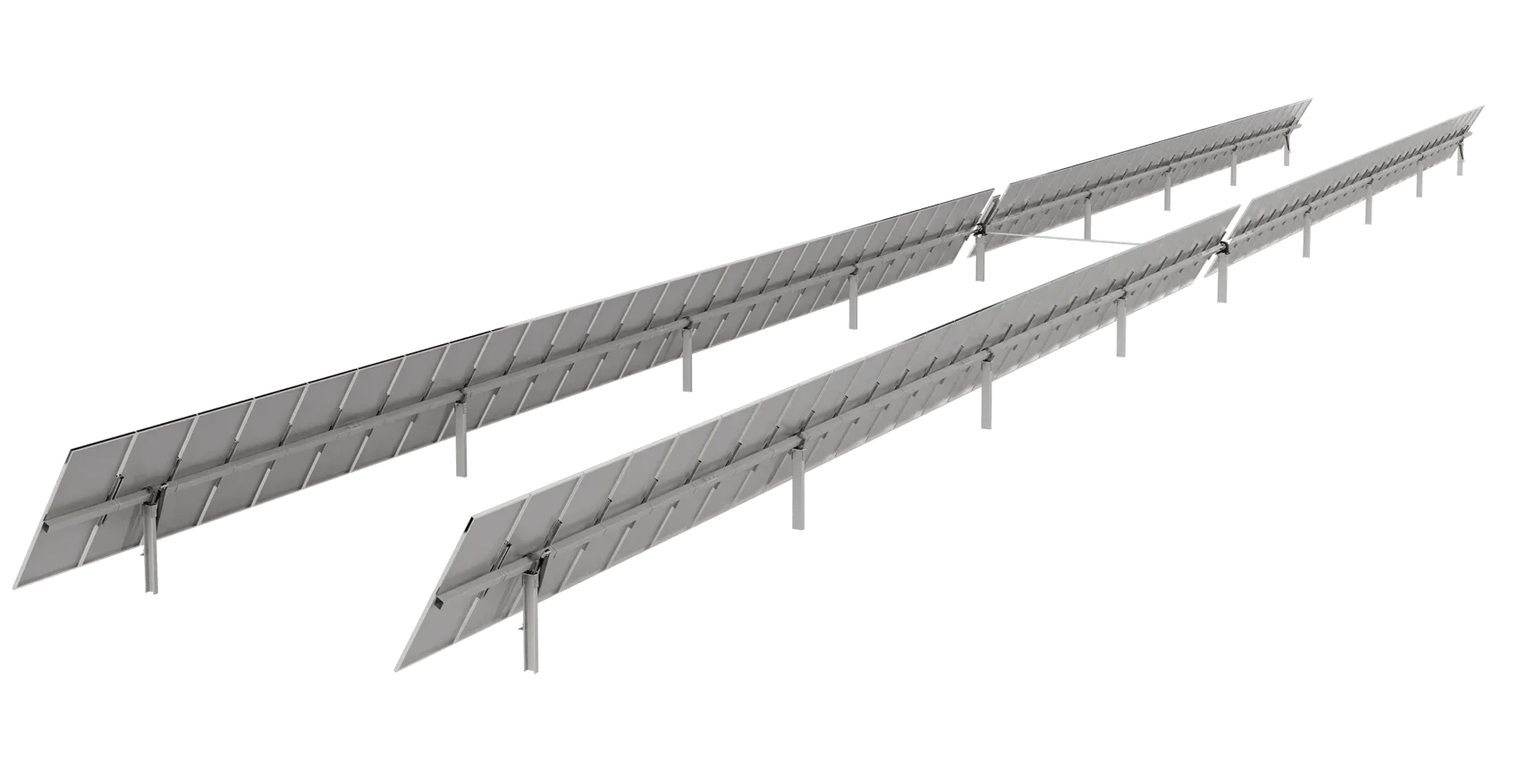 Product render of two Track-Max120 tracker rows in a linked arrangement