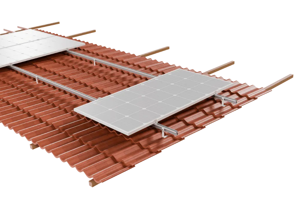 Solar roof hooks and rails on a standard tiled roof