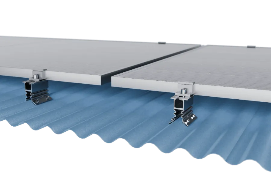 Landscape solar mounting rails on corrugated roof sheeting