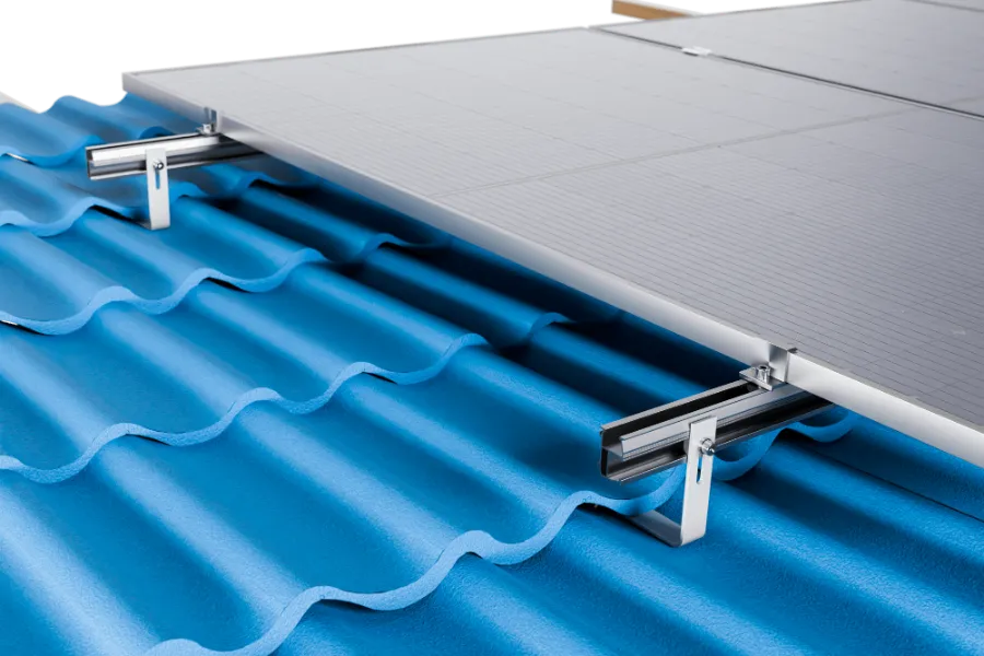 Solar roof hooks and rail on a standard tiled roof